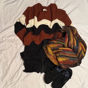 Chic Colorblock Sweater in Brown, Black, and Cream